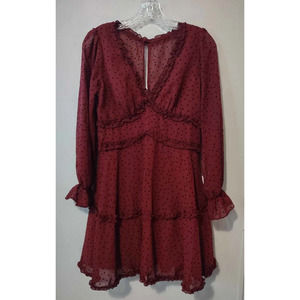 NWT B. Darlin Maroon Polka Dot Ruffle Dress Juniors Size 5/6
